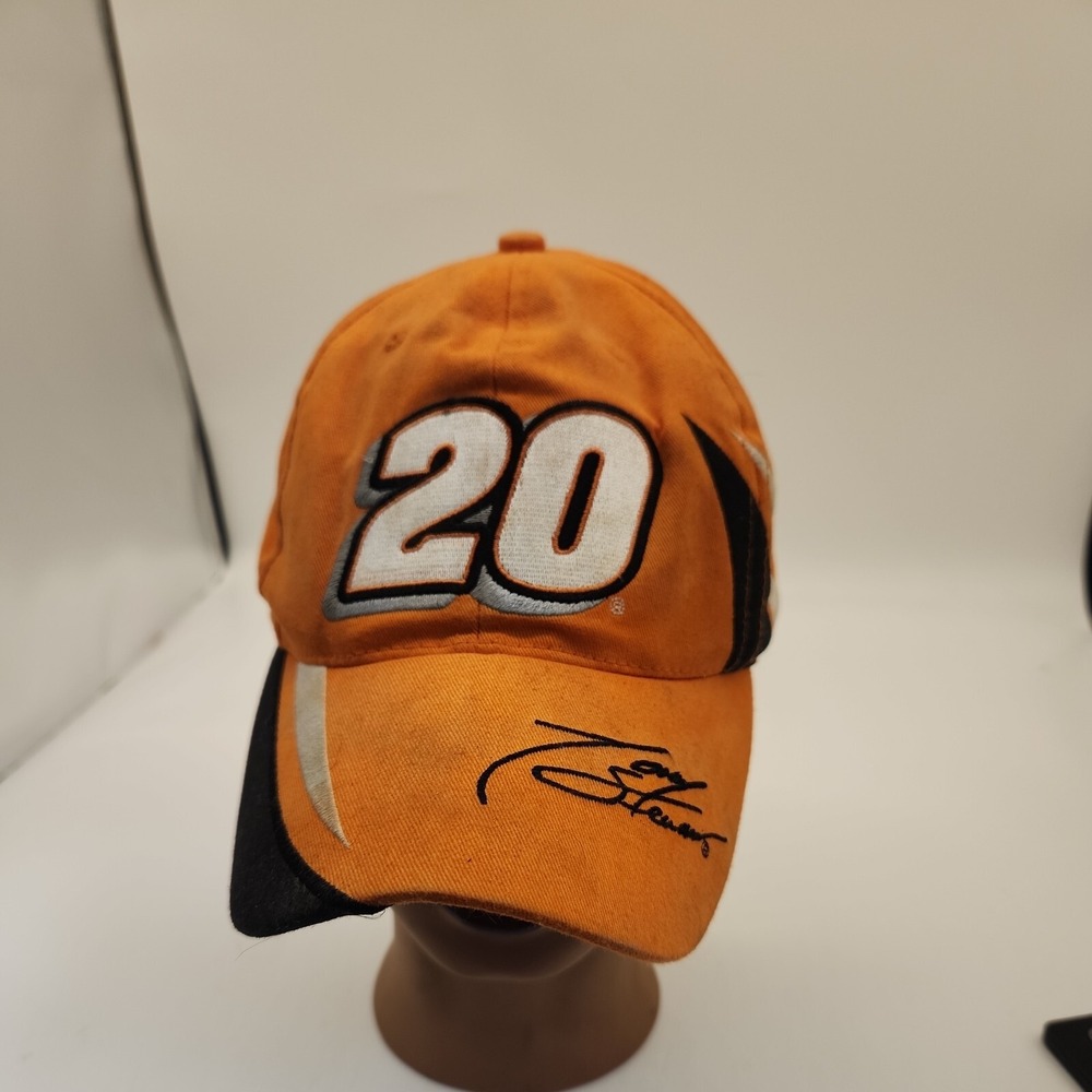 Nascar Tony Stewart #20 Hat Cap Men's One Size Orange Black Hook & Loop Back